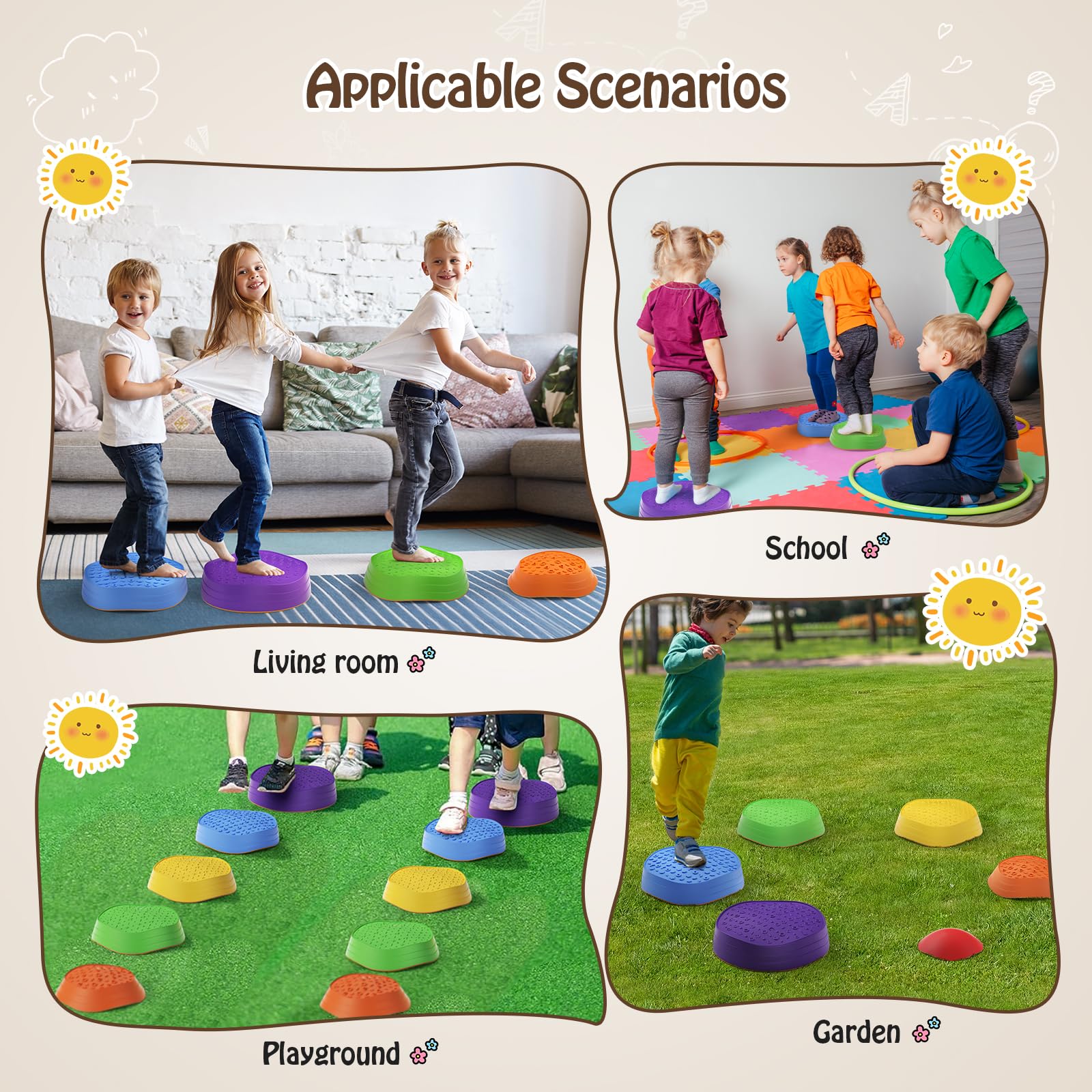 6 pièces Parcours de Motricité Parcours Motricité Enfant Jeu d'équilibre Pierres d'équilibre Favorise l'équilibre Coordination pour Intérieur & Extérieur Parcours d'obstacles, Jouet sensoriel