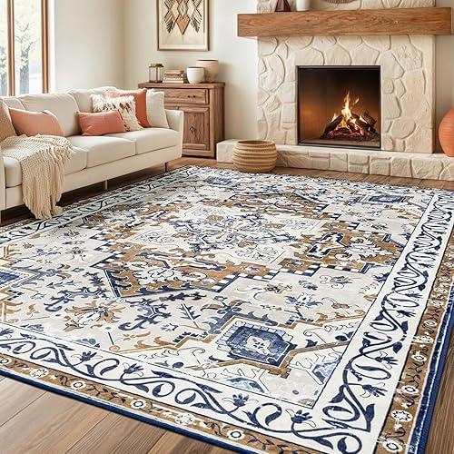 Miniatura 74 de Rugflix Alfombras de área de 8 x 10 pies para sala de estar, alfombra grande lavable, resistente a las manchas, pelo bajo, alfombra oscura moderna