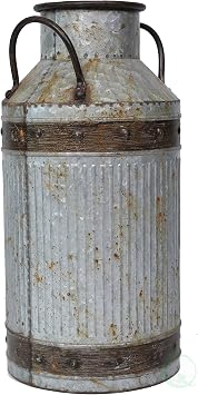 Galvanized Metal Rustic Milk Can, Large