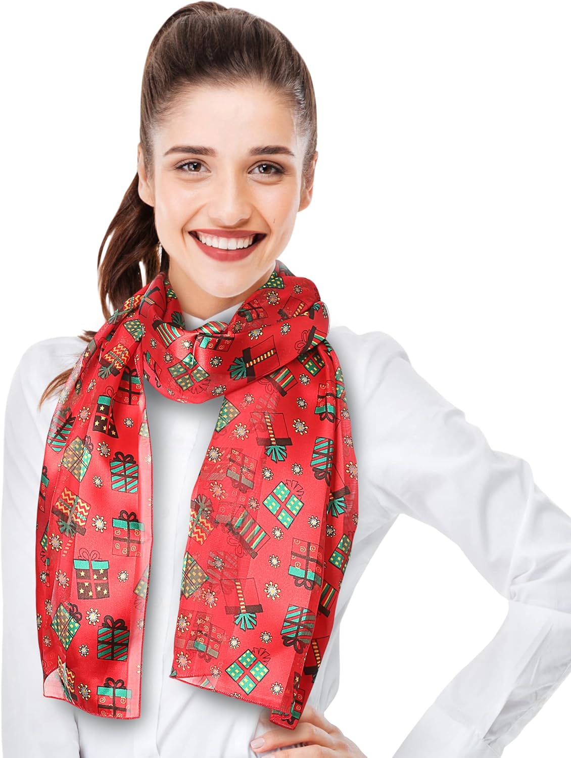 CBC Crown Christmas Scarf - Christmas, Snowman, Snowflakes Theme Fashion Scarf - 13"x60" Made In Korea - Image 2