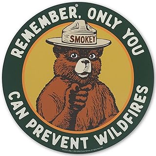 Smokey Bear Remember Only You Can Prevent Wildfires Round Metal Sign - Vintage Smokey Bear Wall Decor for Man Cave, Cabin or Garage
