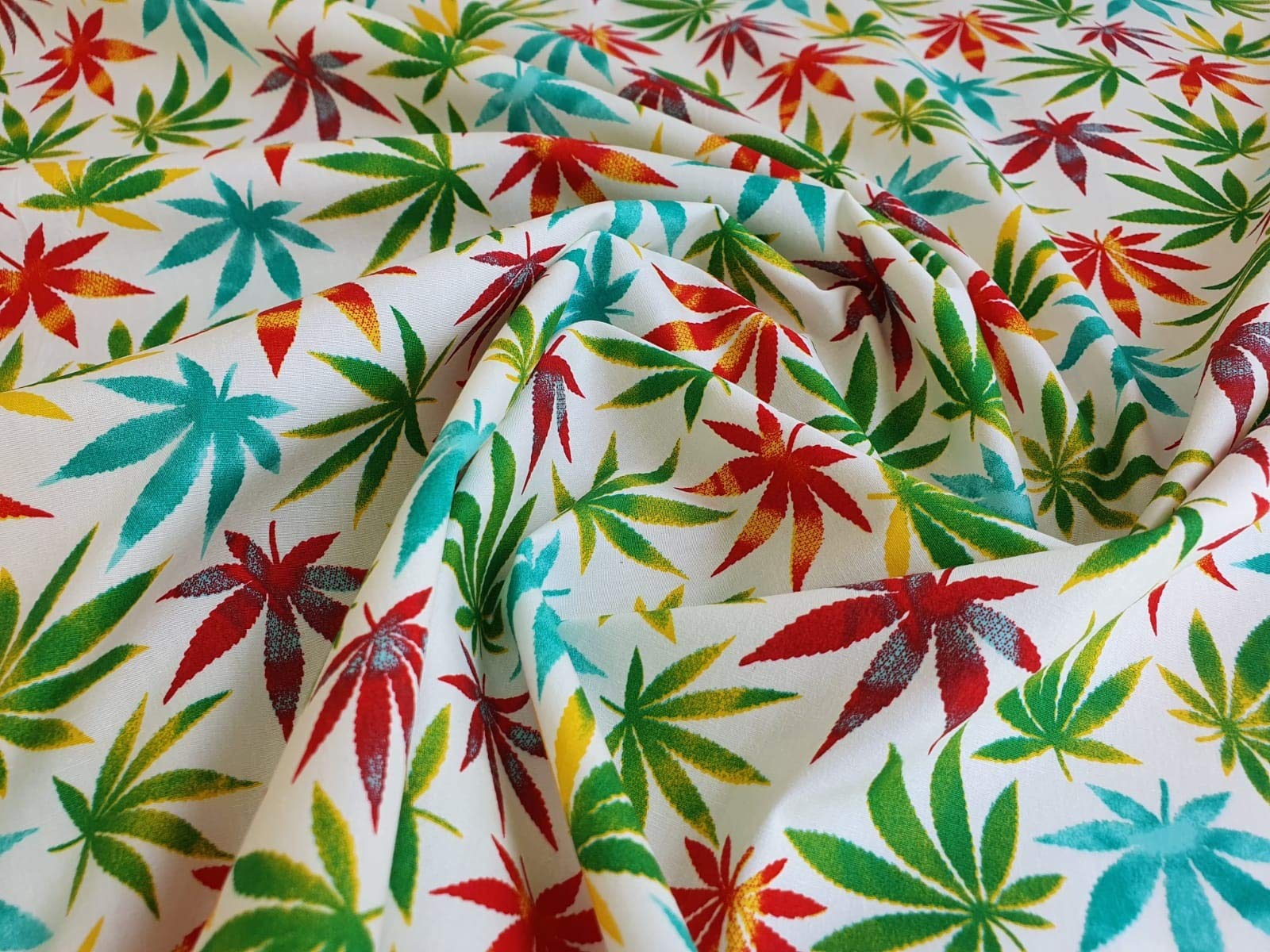 Oddies Multicolor Multi Colour Rainbow Hemp Leaf Weed Marijuana Design Fabric- Material 112 Cm 100% Cotton Poplin -130 Gsm - Per Metre