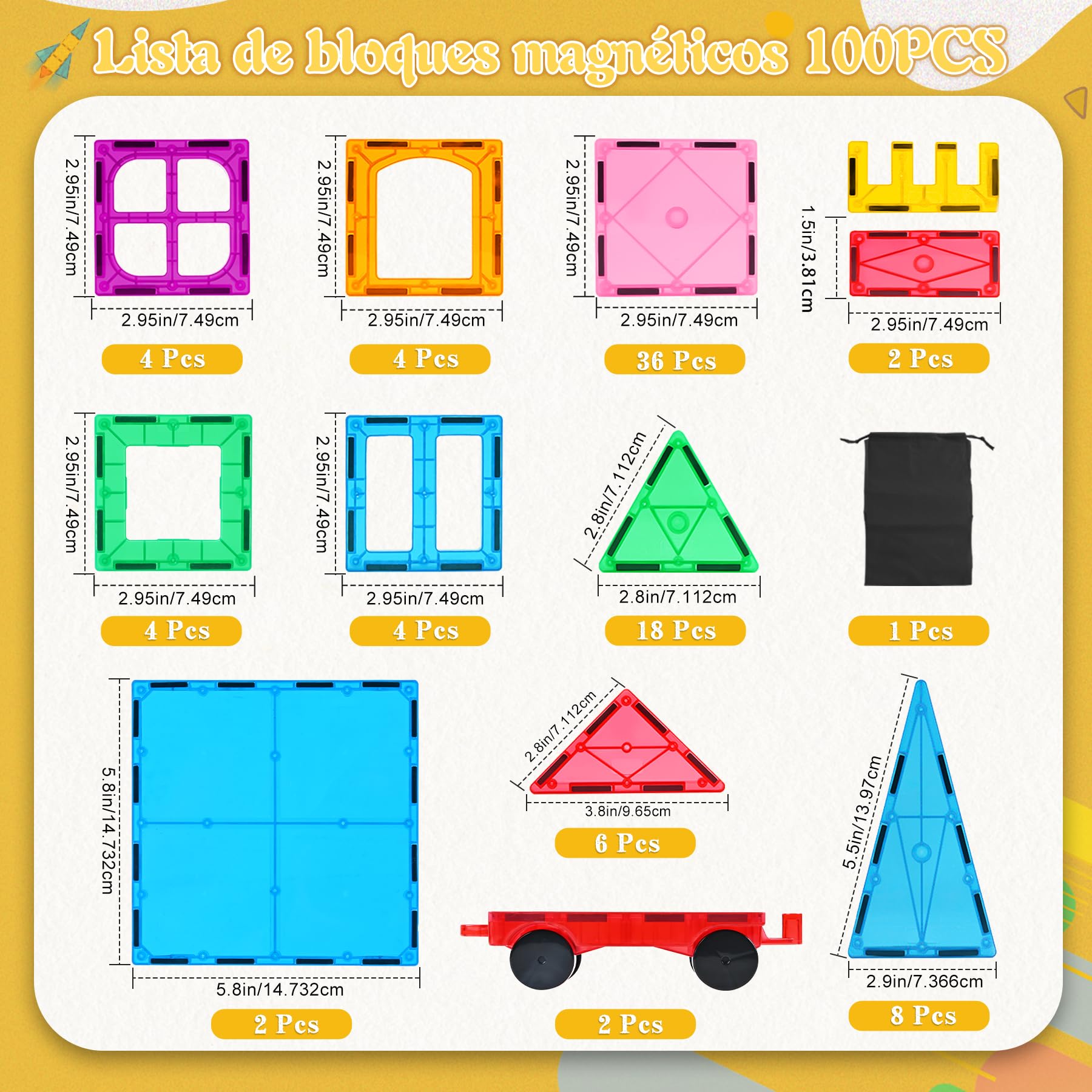 Bloques Magnéticos de Construcción,100 Piezas Magneticas Niños Divertido y Creativo Bloques de Construcción Magnéticos para Niños de 3 4 5 6 7 8 Años Regalos de cumpleaños