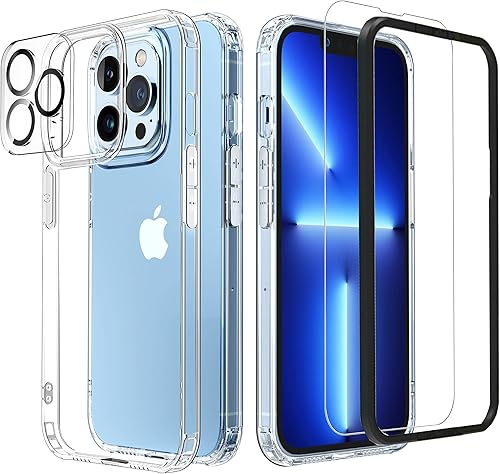 Juego de fundas para iPhone 13 Pro Max 61, 2 protectores de pantalla de vidrio templado, 2 protectores de lente de cámara, 1 protector de pantalla