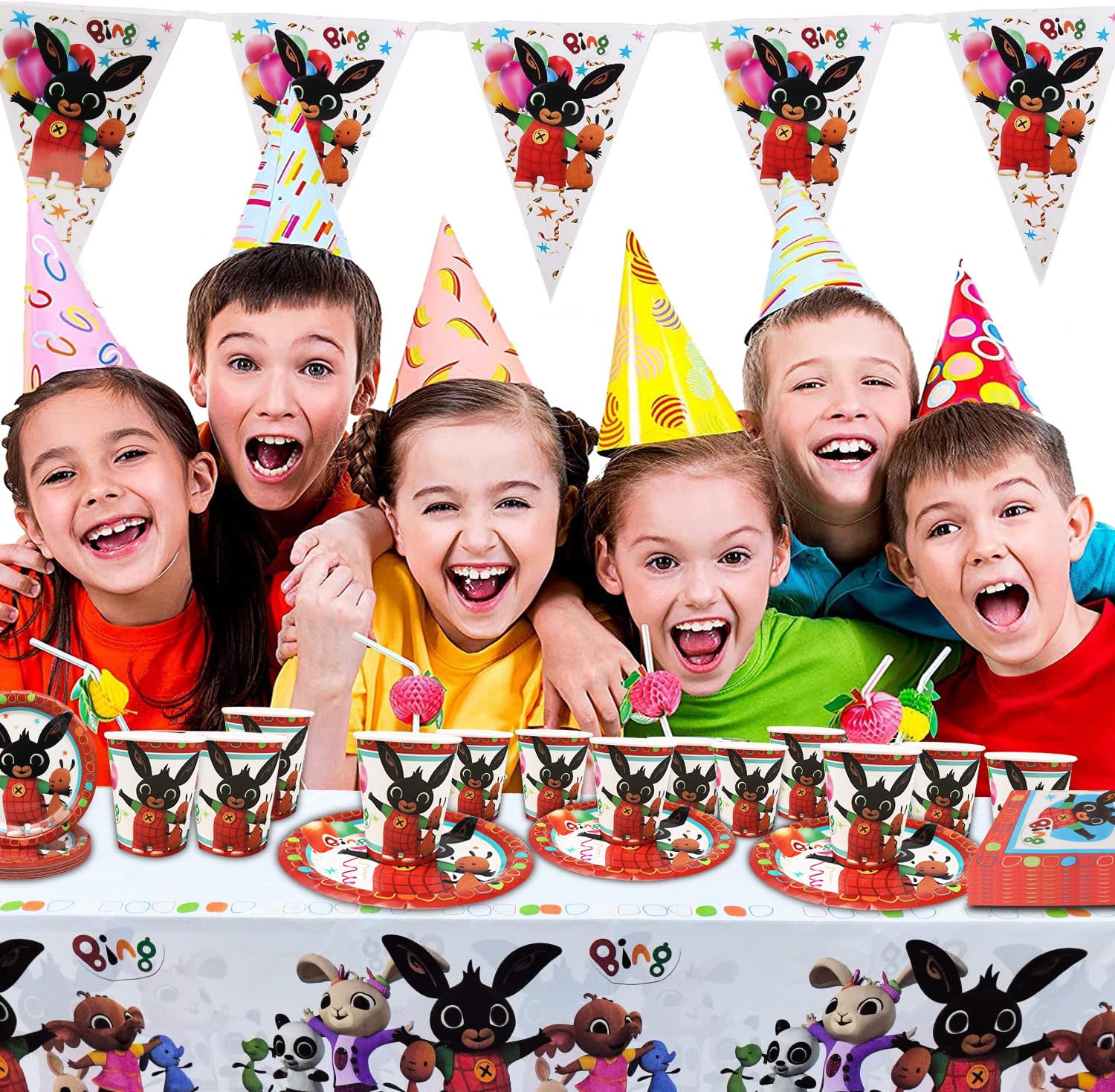 Set di stoviglie per feste con coniglietto, piatto, tazza, tovaglia, tovagliolo, festa per bambini, adatto per 20 persone