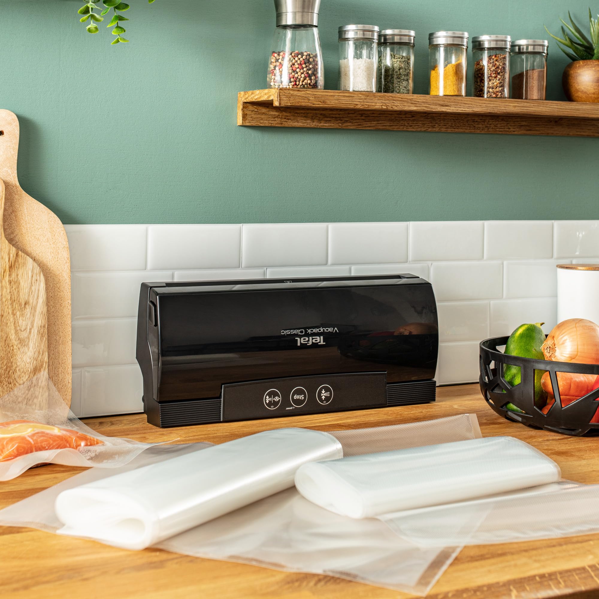 Machine mise sous vide Tefal Vacupack Classic, scelleuse sous vide, conserve la fraîcheur des aliments, utilisation facile, rangement facile, kit de démarrage, 18sachets inclus, VT254070