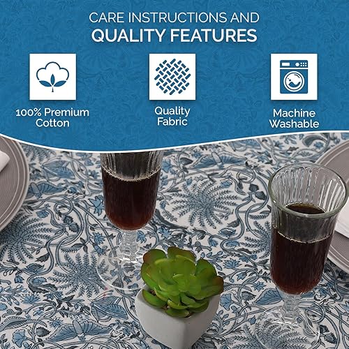 Miniatura 5 de Labhanshi Indian Hand Block Print Round 60 Inch 4-Seater and Rectangle 72x108 Inches 8 Seater Table Cloth for Kitchen Dining TableCotton Floral