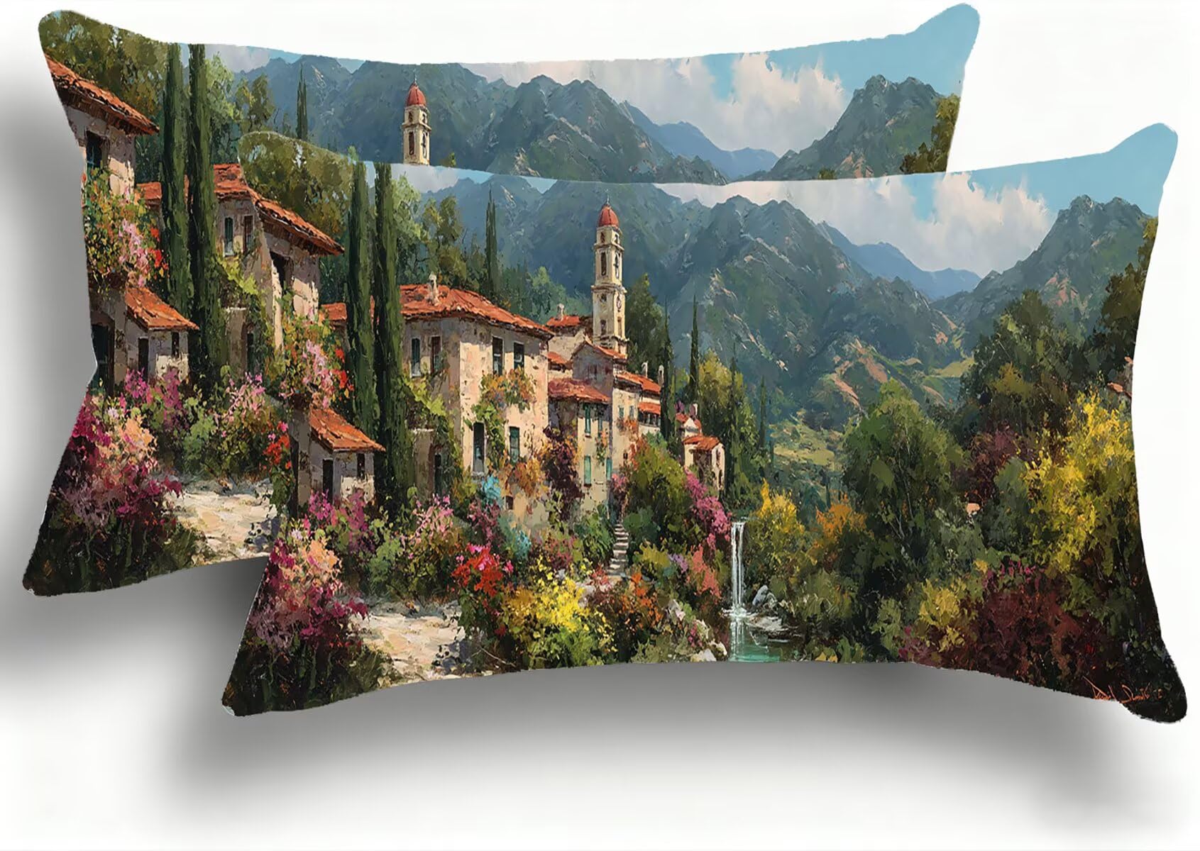 Housse de coussin velours paysage 30x60 pour décorer la chambre