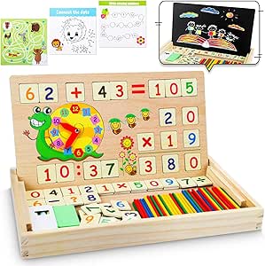 lenbest Giochi Montessori per la Matematica - Giochi Bambini in Legno - Giochi Matematici con Conteggio - Giochi Educativi Giochi Gioco Giocattoli Regalo Bambini Bambina 4 5 6 Anni Femmina Maschio