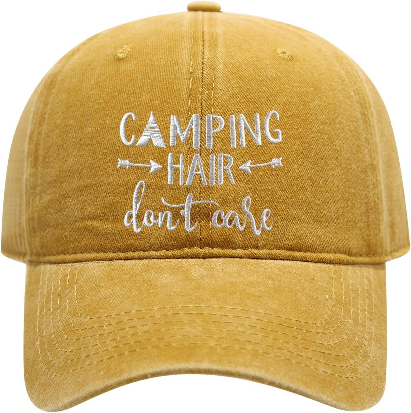 Camping Hair Don't Care Embroidered Washed Cotton Baseball Cap,Camping Hat