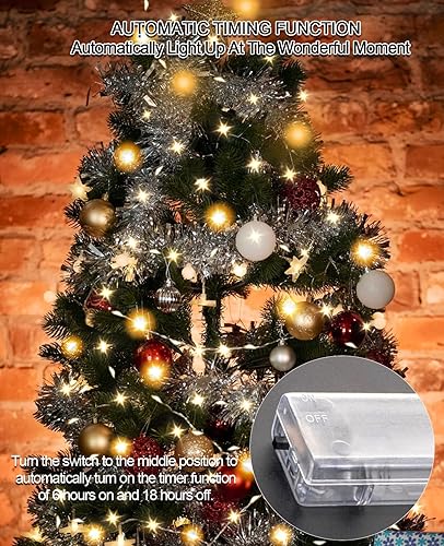 Miniatura 4 de Honch - Guirnalda de luces de alambre de cobre para interiores, funciona con pilas, color blanco cálido, 8 modos, 2 baterías, control para