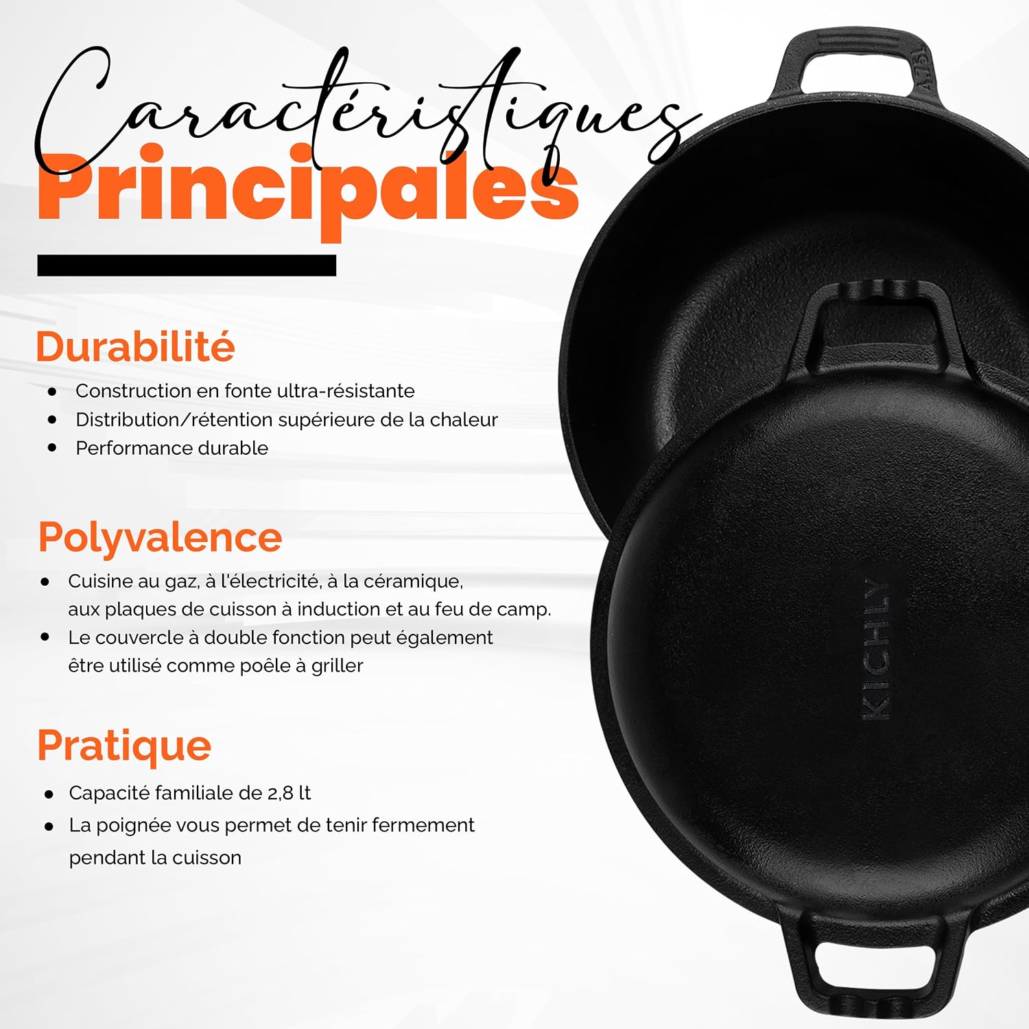 Couvercle du four hollandais pouvant être utilisé comme poêle à griller