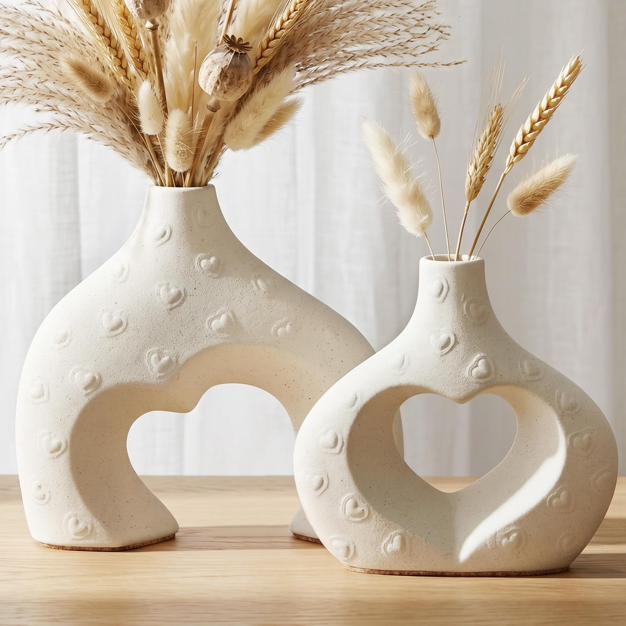 Zormon Weiße Keramik Vasen Set aus 2 Stück, Moderne Boho Minimalistische Deko-Blumenvasen für Wohnzimmer, Schlafzimmer, Couchtisch, Büro, Tischdekoration Geschenk für Frauen & Mütter