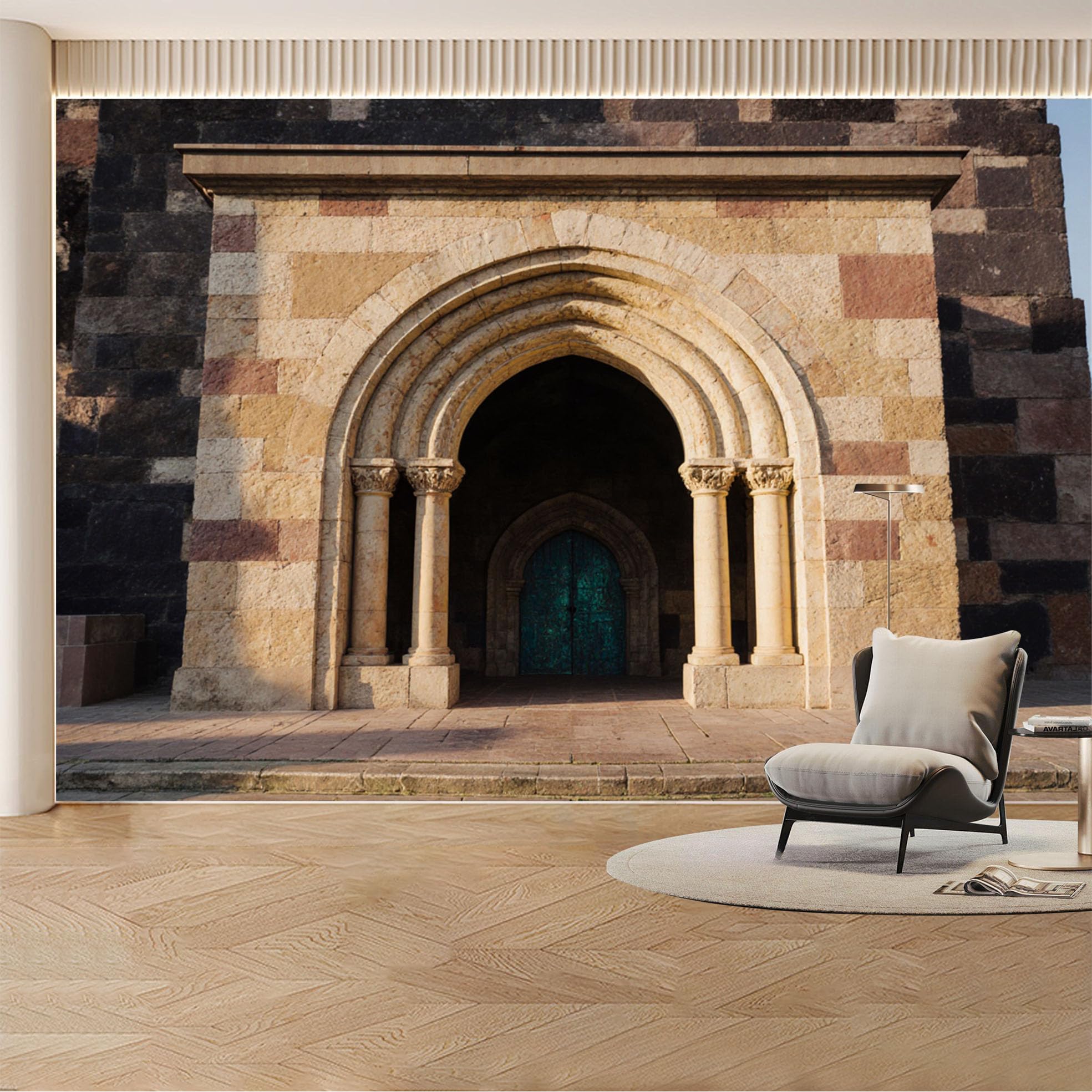 Custom Wall Mural Wallpaper Gothic Archway Stone Castle， Modern Large Wall Art Mural Design， Vintage Mediterranean Style Removable SelfAdhesive Large Photo for Living Room， Bedroom， Office
