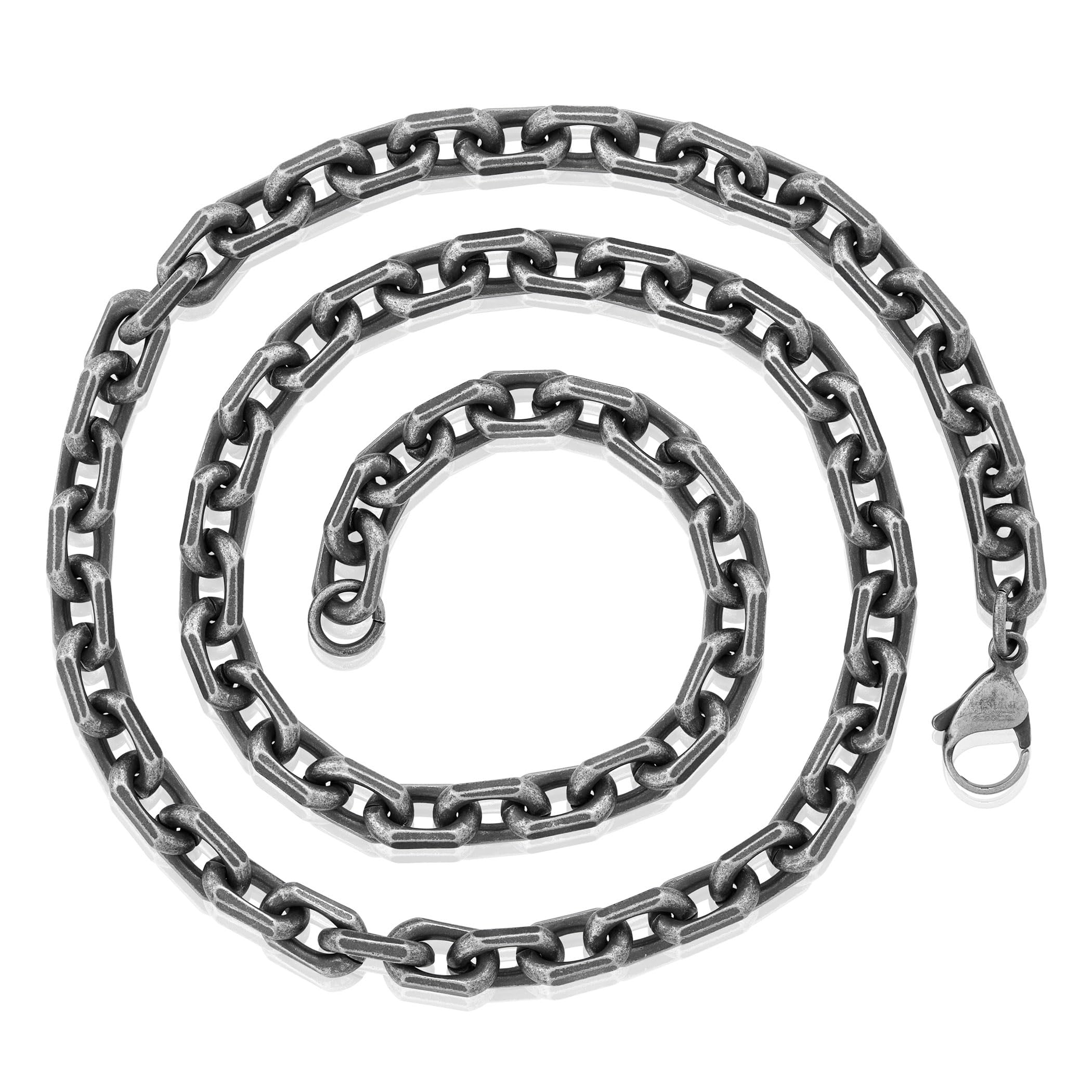 Invicta Jewelry Men's Beveled Edge Rectangular Link Chain Necklace (8.5mm) - 24"