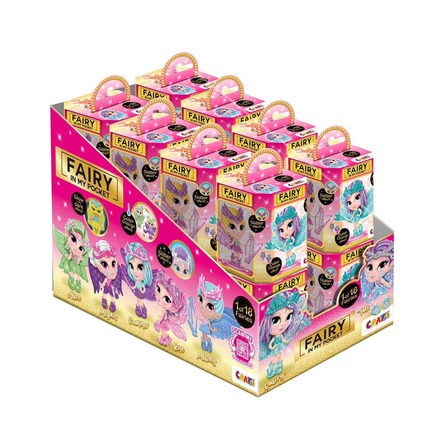 CRAZE Fairy In My Pocket kompletny wyświetlacz lady, 16 sztuk, wróżki ze skrzydłami, 16 figurek wróżek do kolekcjonowania z efektami specjalnymi, prezent dla dziewcząt