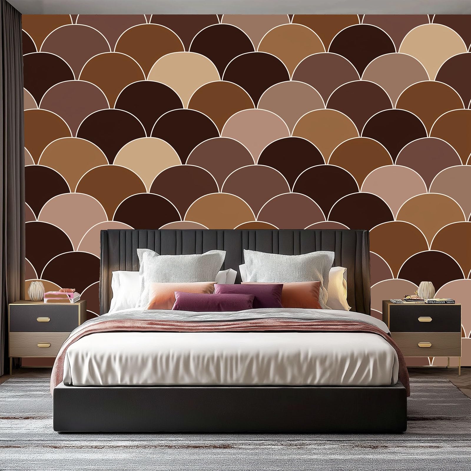 Fotomurales Retro simple geométrico Papel Tapiz Moderno 250 x 175 cm Papel pintado tejido no tejido coración Pared corativos Sala Living Oficina Dormitorio Marrón Beige
