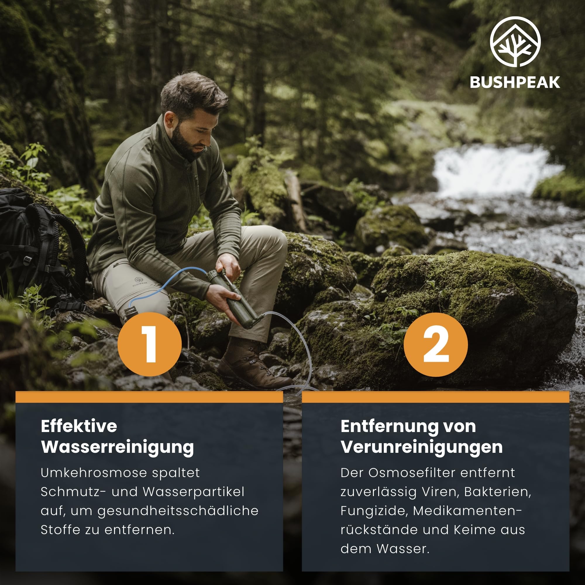 Wasserfilter Outdoor Pumpe Osmose mit 8000 Liter Filterkapazität inklusive Transporttasche und Trinkbeutel