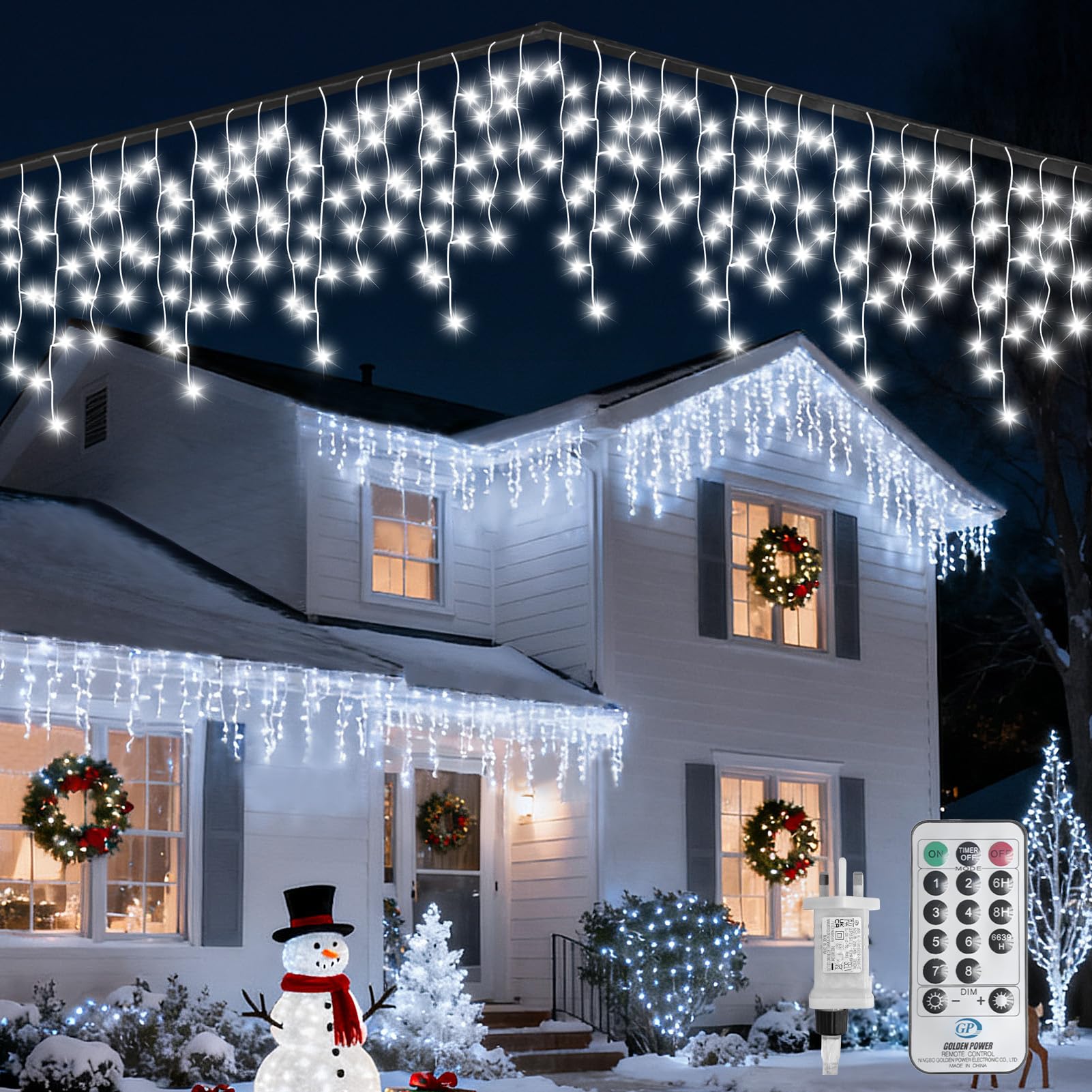 WOWDSGN Icicle Lights Outdoor, 515 LED 17M+10M/88.6FT Xmas Snowing Icicle Light, 94 Drops 8 Modes Waterproof Timer Indoor/Outdoor Icicle Christmas Decorations Lights for Roof, Garden (Cool White, 17M)