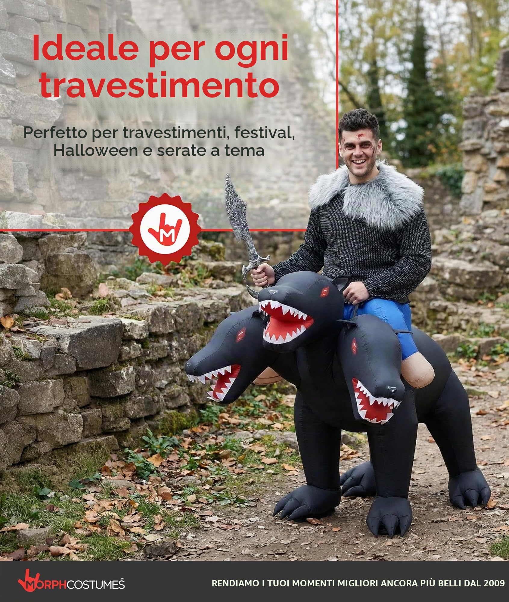 Morph Cane a Tre Teste Gonfiabile, Costume Halloween Adulto