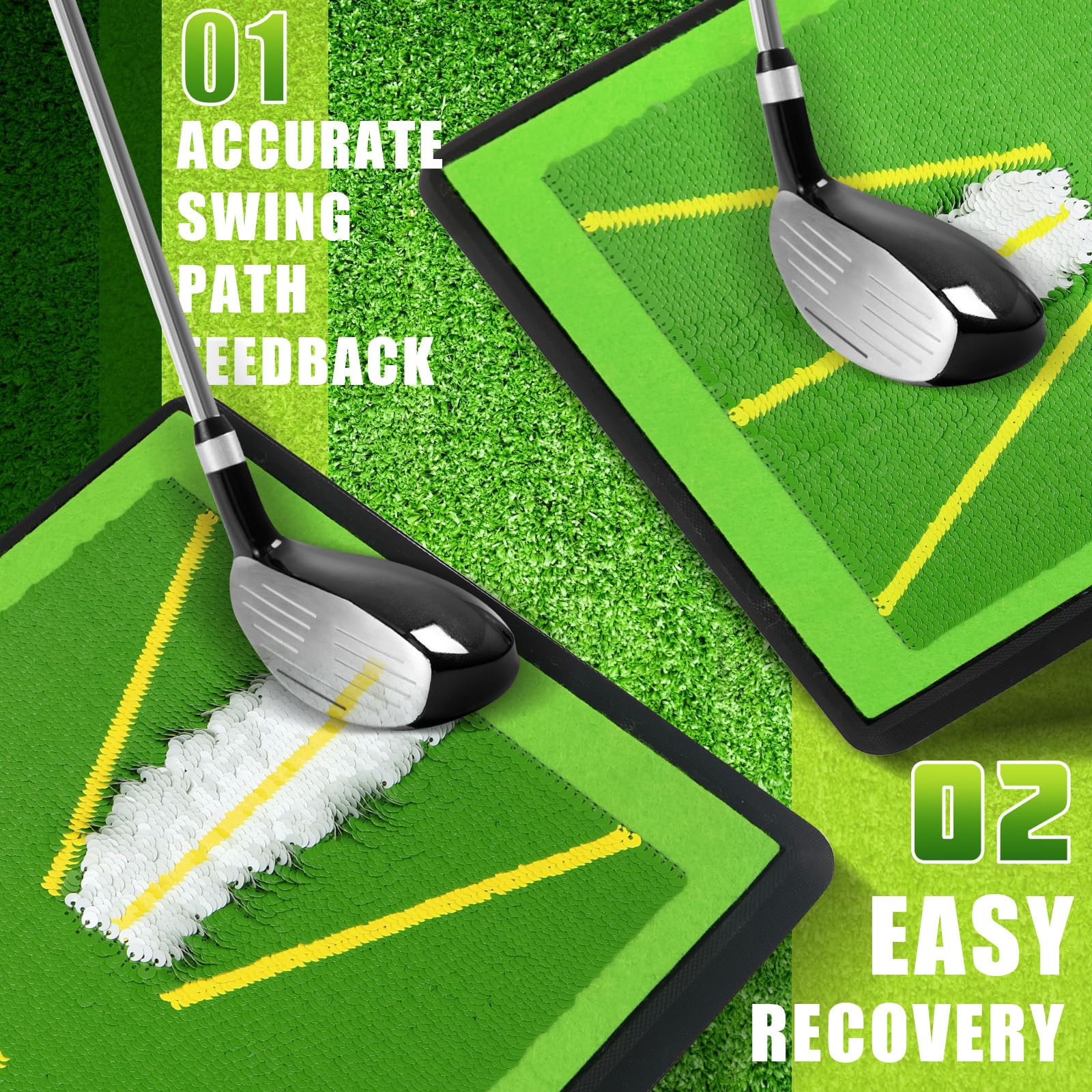 Golf Abschlagmatte Golfmatte mit 1 Austauschbar Golf Trainingshilfen Mat für Schlagbahn-Analyse, Rutschfester Gummibasis, Indoor & Outdoor Golfanfänger, 42,5x27 cm