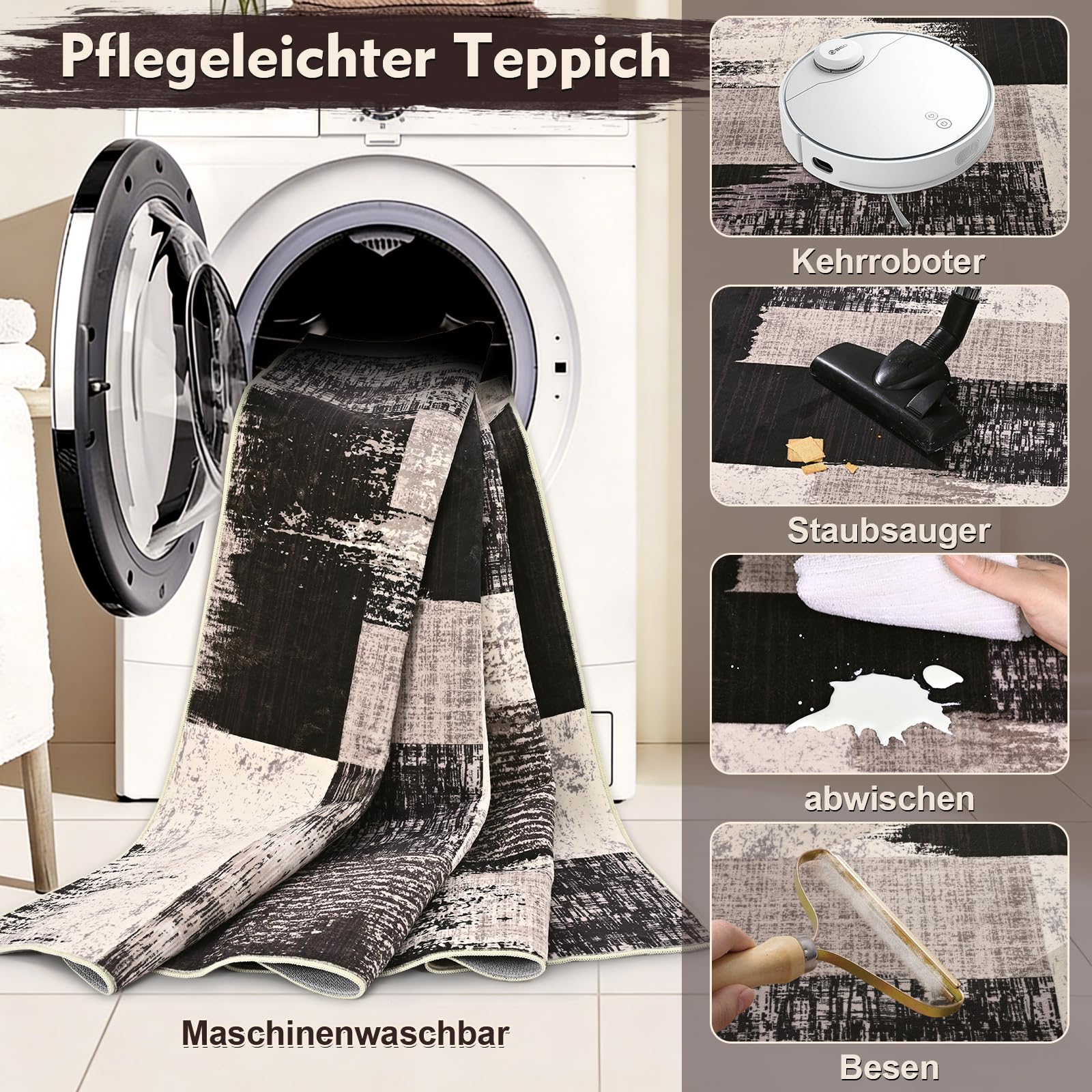 Alishomtll Teppich Schwarz Braun 160x230 cm, Modern Geometrisch Teppich