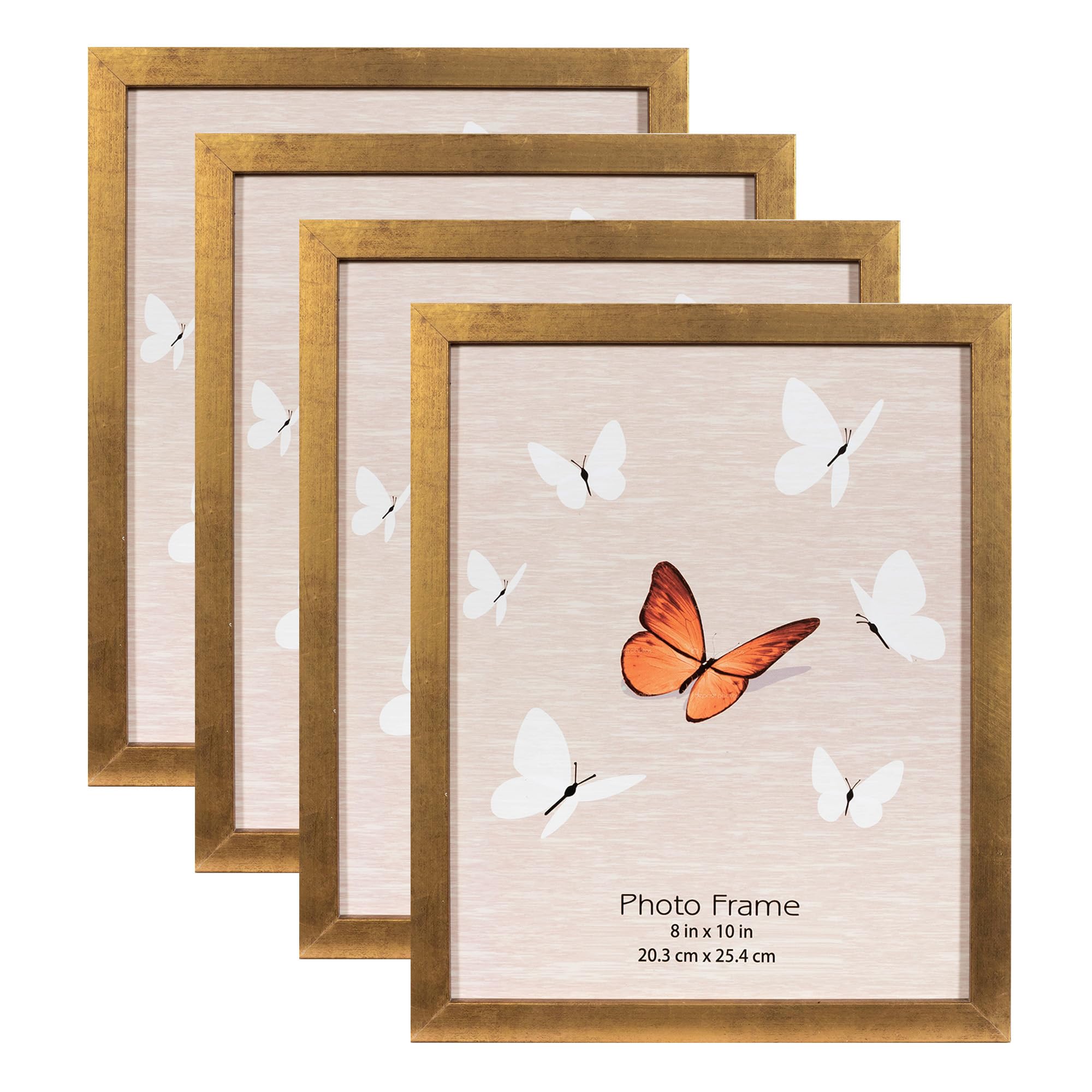 Scholartree Gold 8x10 Picture Frame set of 4, Display 8x10 without Mat Wall Gallery Photo Frames