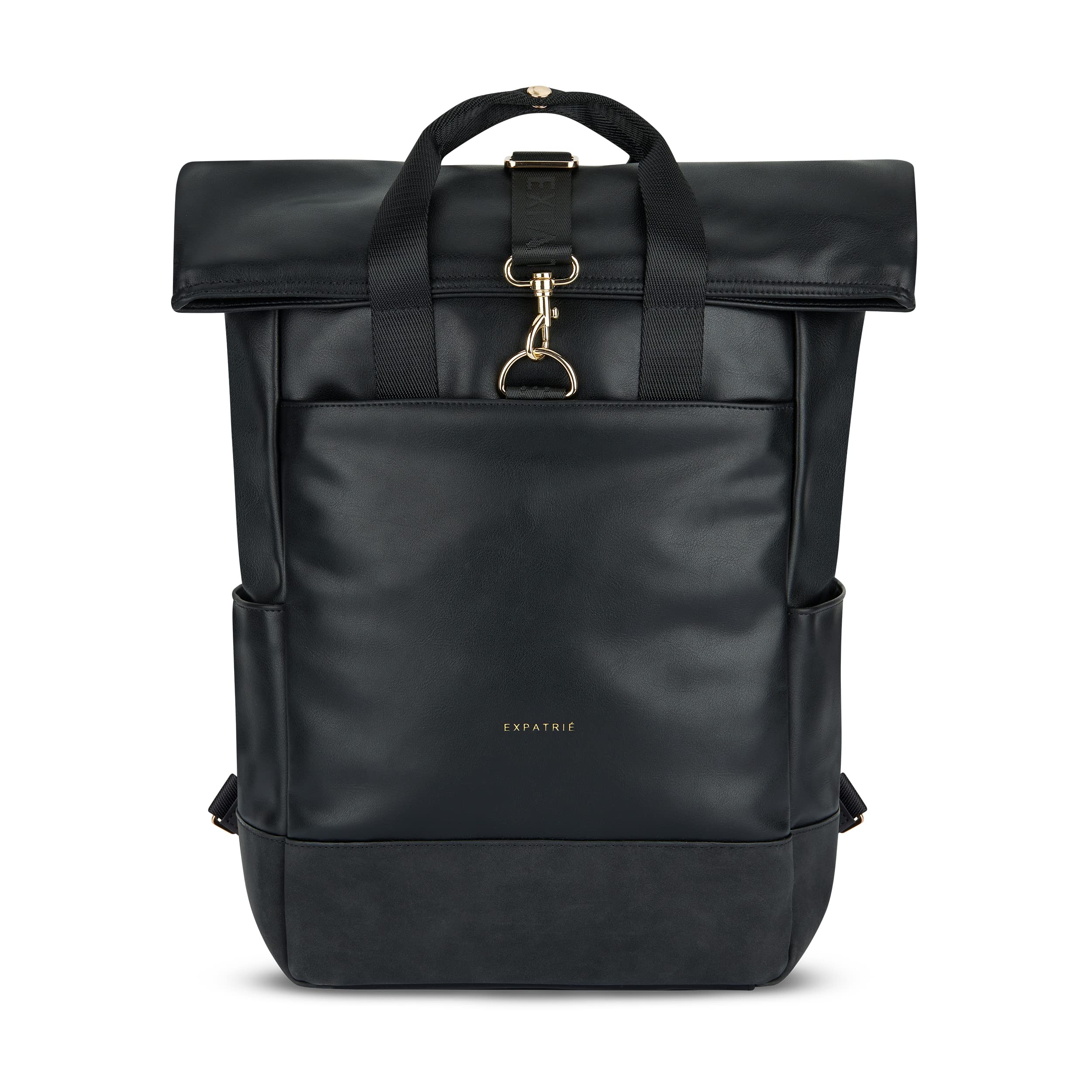 Expatrié Zaino Donna Nero - Adele - Zainetto Elegante per Università, Lavoro, Bici, Viaggio - Rolltop Grande con Vano per PC Portatile - Impermeabile