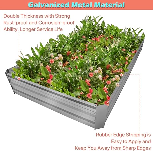 Miniatura 5 de HKLGorg Jardinera elevada galvanizada de 6 x 3 x 1 pies, macetero galvanizado grande de metal, cama de jardín elevada de metal para flores, verduras