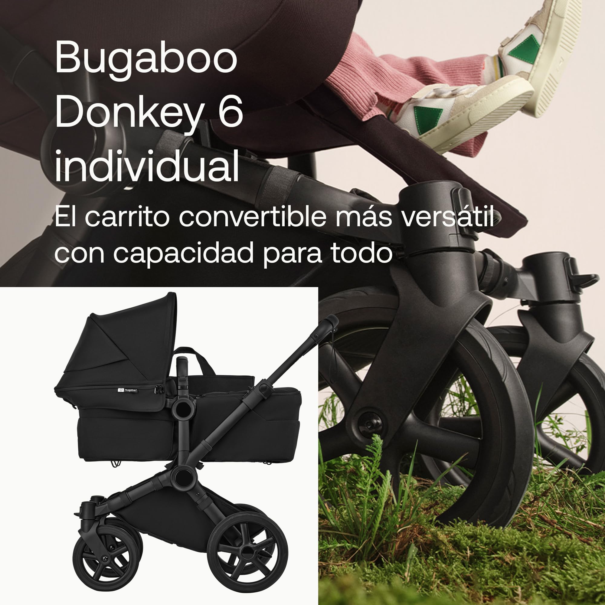 Bugaboo Donkey 6 carrito individual convertible en doble y gemelar | carrito para recién nacido y niño pequeño, doble almacenamiento y cesta lateral, manejo con una sola mano, Heritage Black