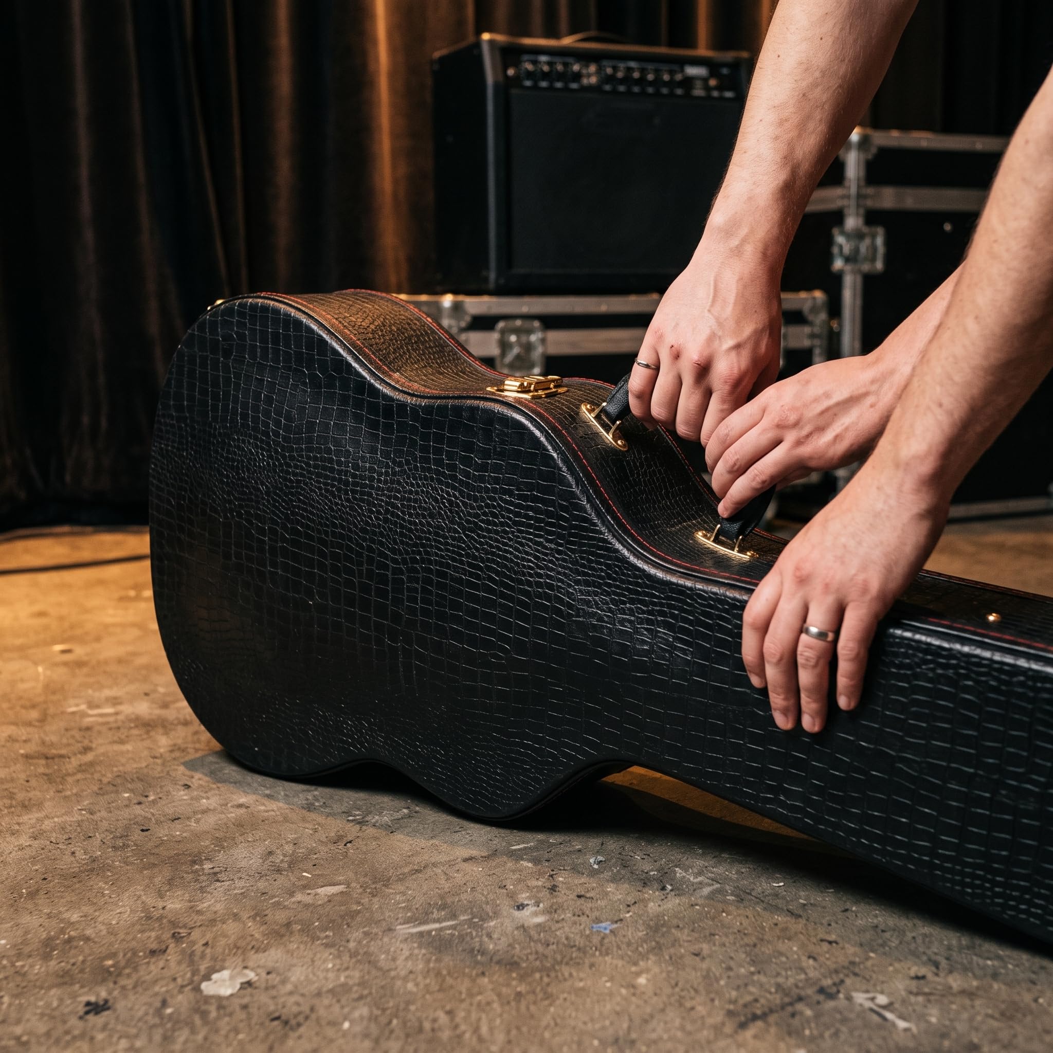 Custodia Rigida per Chitarra Acustica 41 Pollici, Valigetta Protettiva Impermeabile, Marrone con motivo a coccodrillo