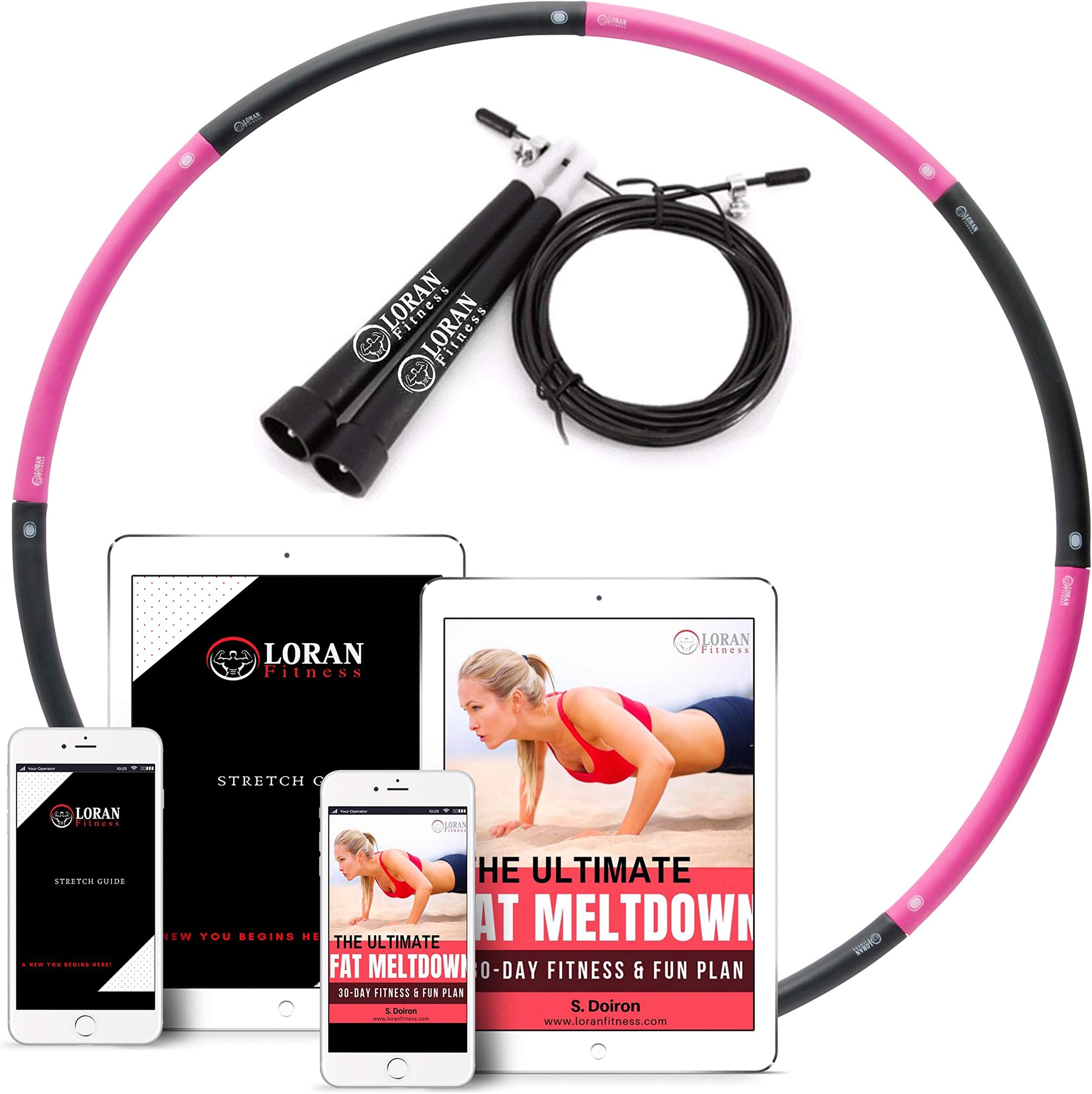 Fitness Hoop Weighted Hula Hoop – Adult 2.6LB - Weight Optimized for Serious Core Abdominal Fitness Exercise & Spine Alignment – Premium Ultra Soft Bruise-Proof HD Foam – Adjustable, Portable