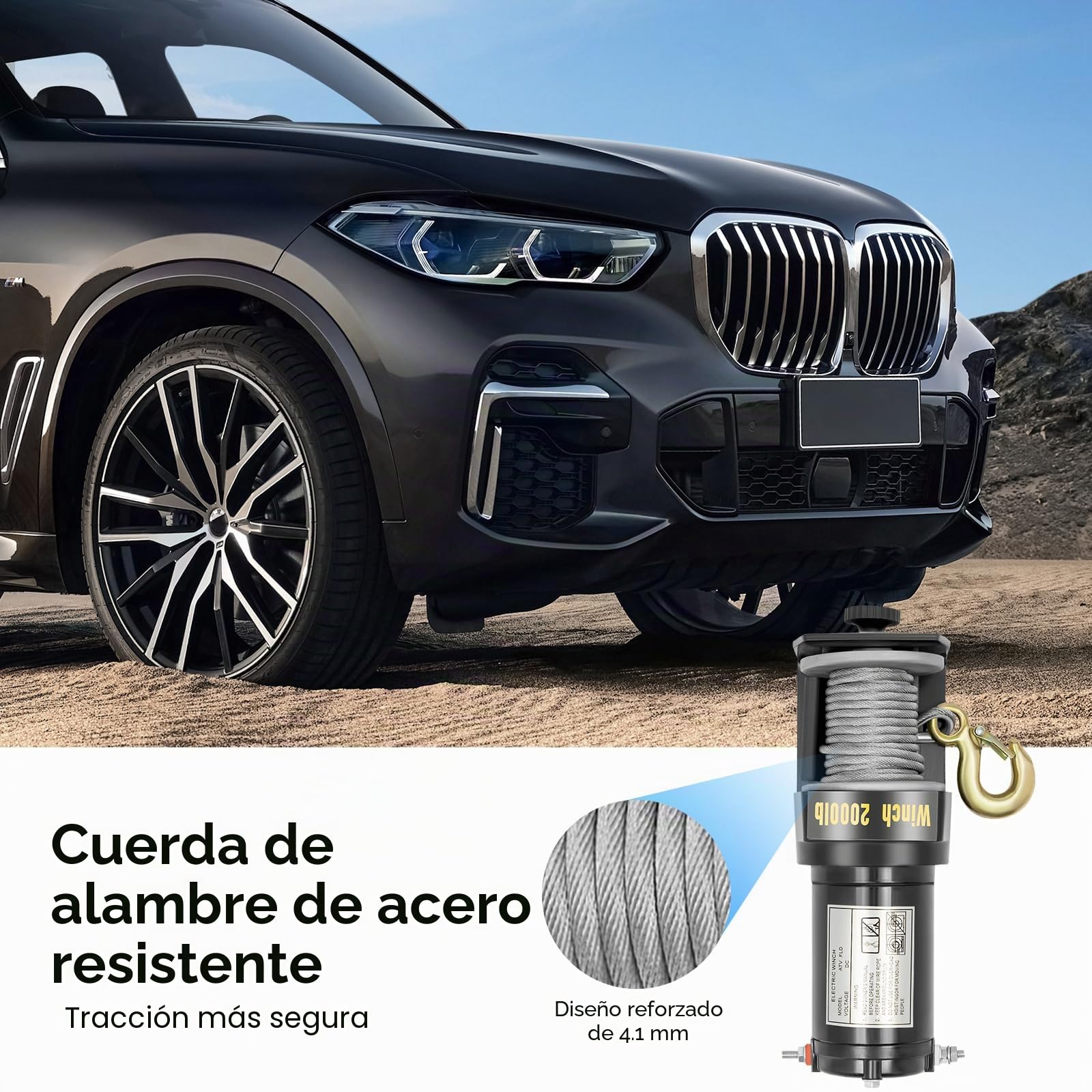 Cabrestante eléctrico 12V 0,4KW con control remoto y 6m de cable de acero, 900kg de fuerza de tracción, elevador de cable compacto para ATV, coche, barco, remolque, todoterreno y rescate