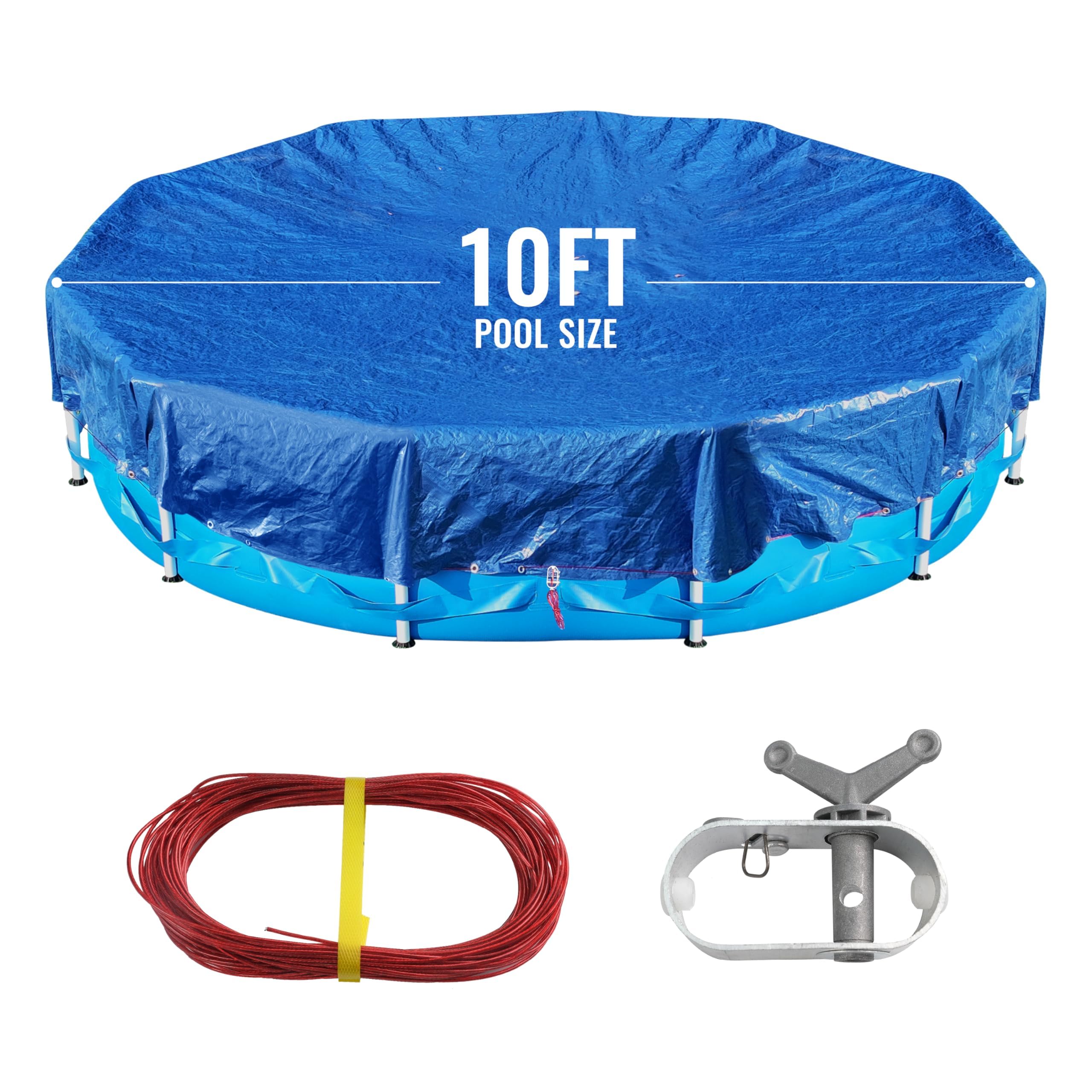 Poolabdeckung für oberirdischen Pool, 4,6 m, inklusive Seilwinde und Kabel, Stärke und Haltbarkeit, UV-Schutz, Blau/Schwarz (nur Abdeckung)