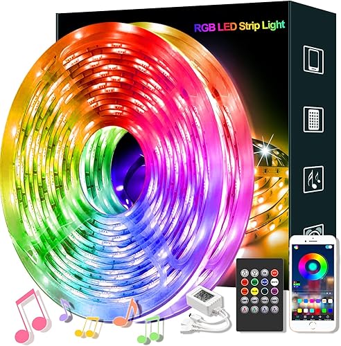 xiflan Luces LED para dormitorio de 65.6 pies, tira de luces LED con Bluetooth y control de aplicación, tiras de luz LED RGB multicolor, tiras de