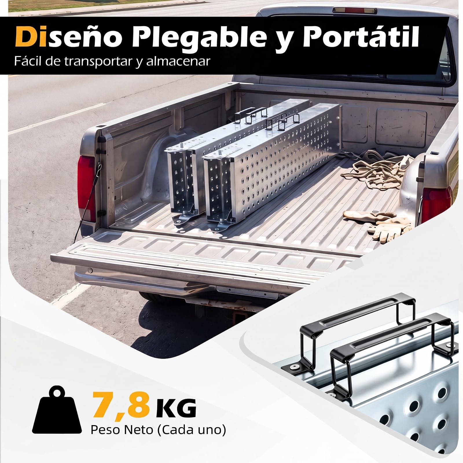 COSTWAY Set de 2 Rampas de Carga Plegables, Capacidad 400 kg | Rampa de Acceso con Asas Portátiles, Superficie Antideslizante para Coches, Silla de Ruedas y Remolques, Riel de Elevación