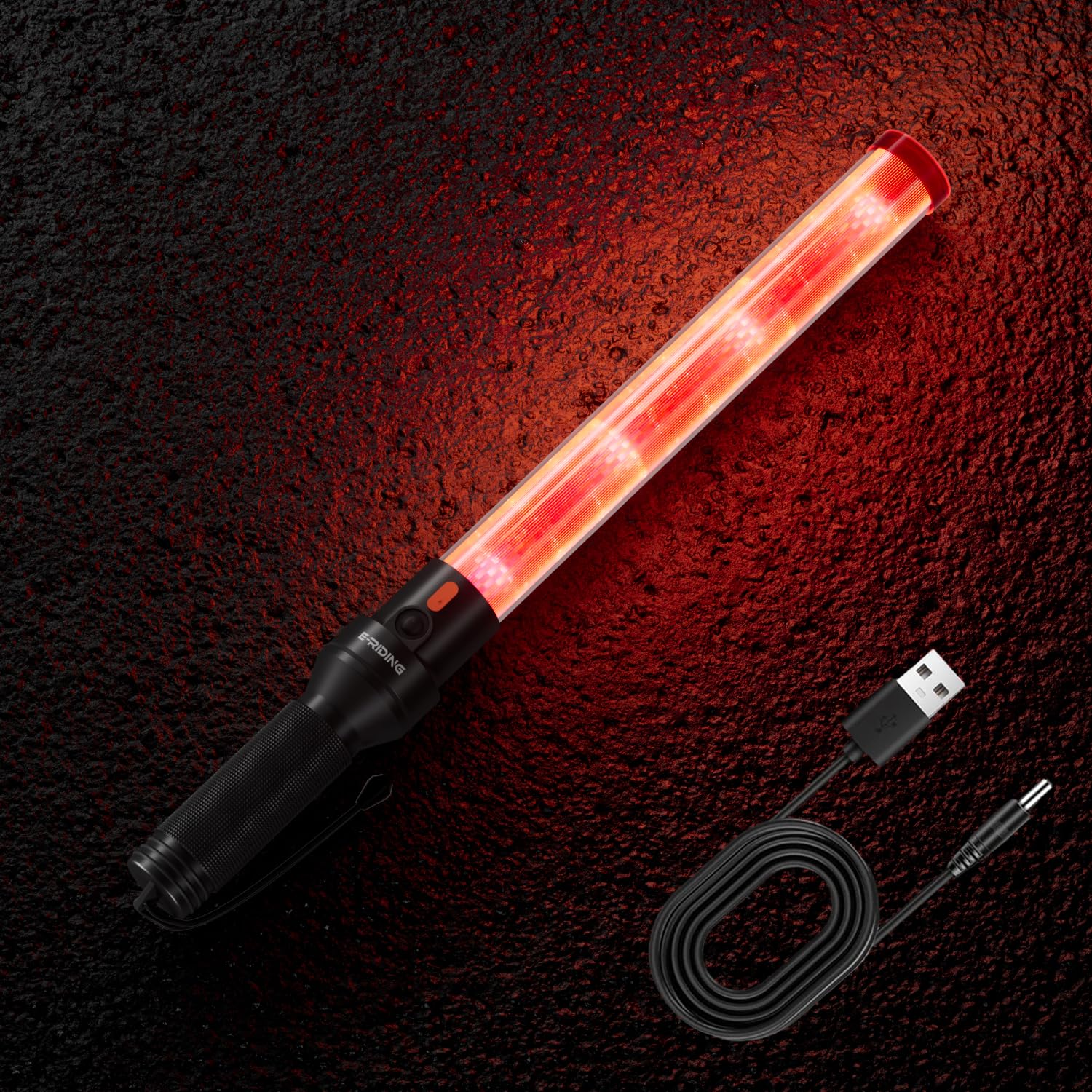 E-riding 16 Inch Rechargeable Red Traffic Wand with 2 Flashing Modes