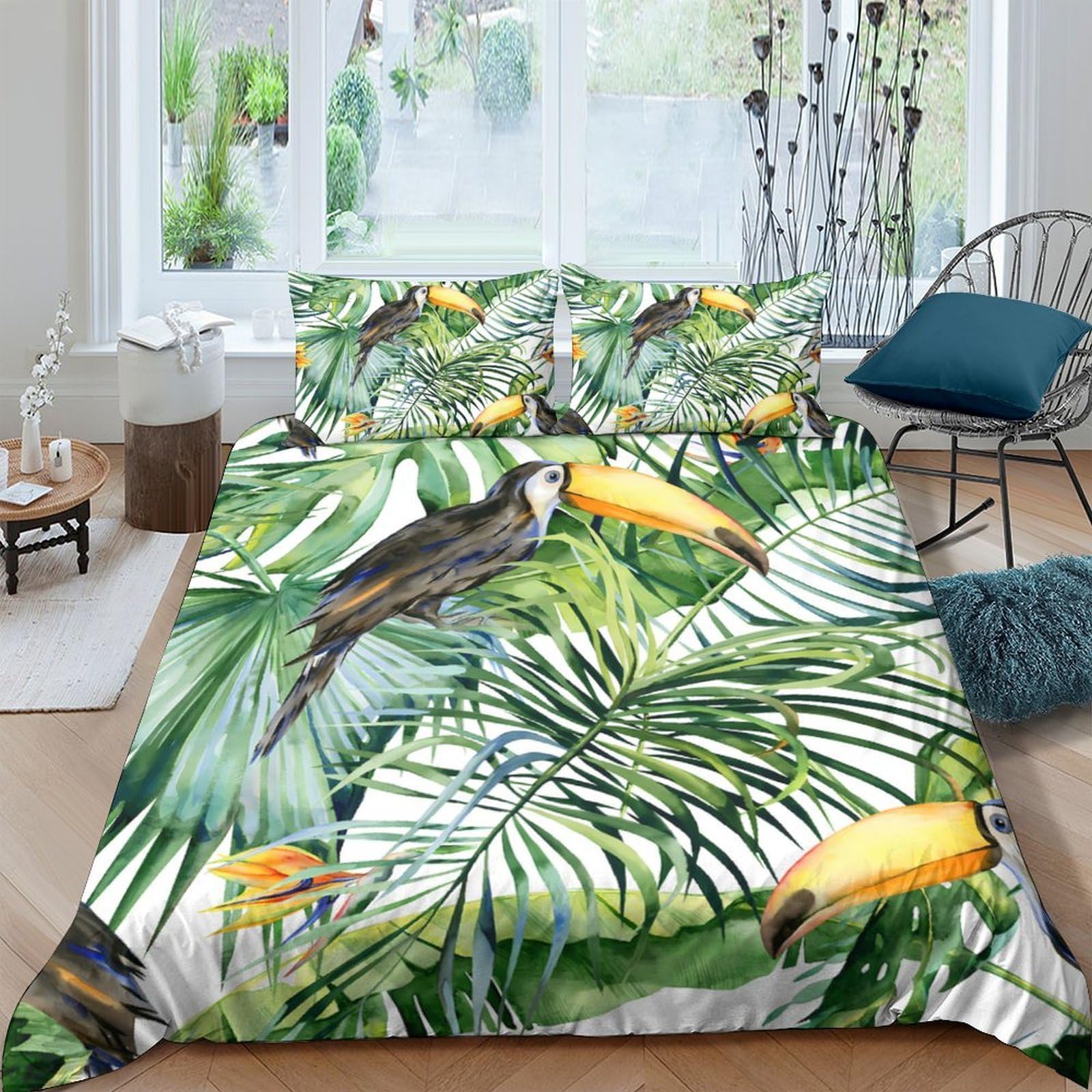Ctjqhvkz Style-7 3D Printed Tropical Birds Fitted Sheet Microfiber Soft Breathable Palm Leaves Bed Cover For Bedroom Guest Room Decor Single（135X200cm）