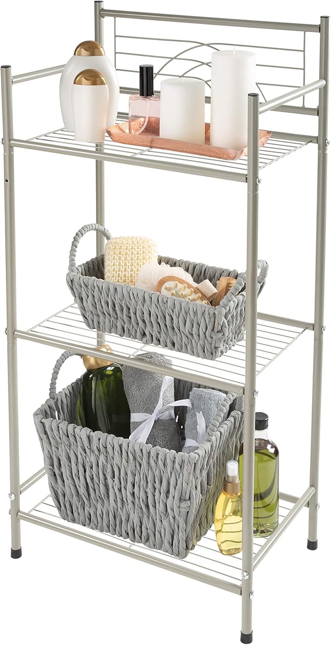 Amazon.com: Bath Bliss Satin 3 Tier Storage Shelf Nickel | Dimensions ...