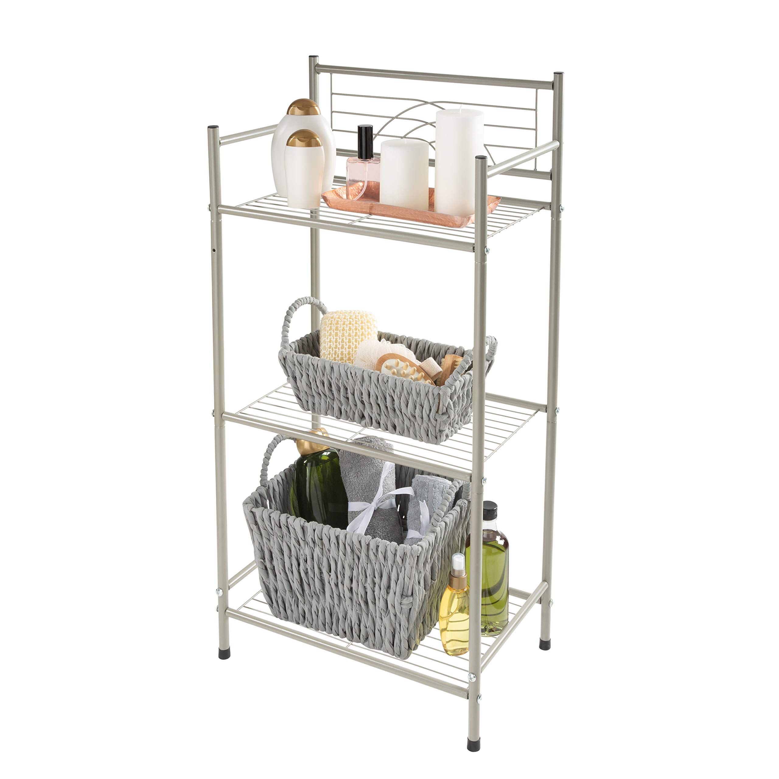 Bath Bliss Satin 3 Tier Storage Shelf Nickel | Dimensions: 17.3"x 10.6"x 35.8" | 3 Tier Storage | Free Standing | Rust Resistant | Satin