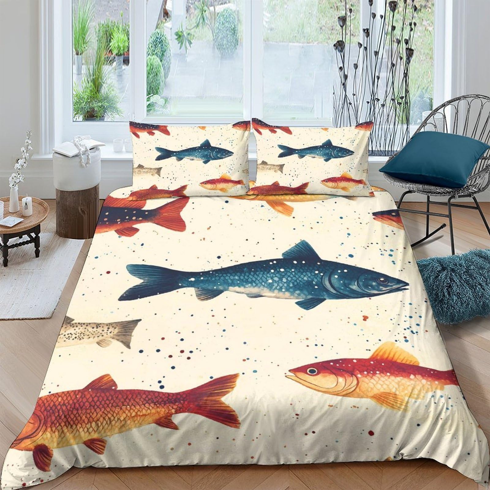 Ctjqhvkz Style-7 3D Printed Colorful Fish Fitted Sheet Microfiber Soft Mattress Cover For Bedroom Guest Room Dorm Artistic Decor Single（135X200cm）