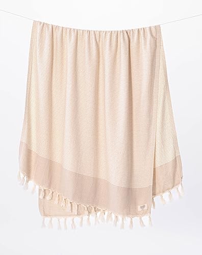 Teema Toalla de playa turca grande  100% algodón turco  Sin arena  Secado rápido  Versátil y multiusos  El Diamanté (bronceado)