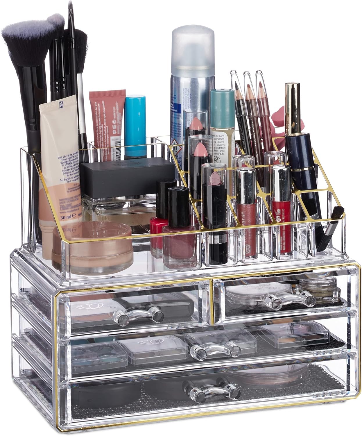 Relaxdays, Make Up Organiser, Small, 2 Piece Makeup Storage, Acrylic ...