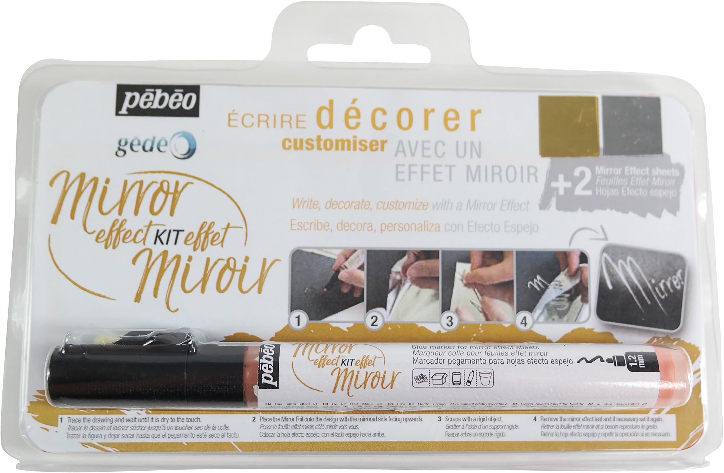 Gedeo, Mirror Effect Kit, 1.2 mm Gilding Paste Marker + 2 Mirror Effect Sheets