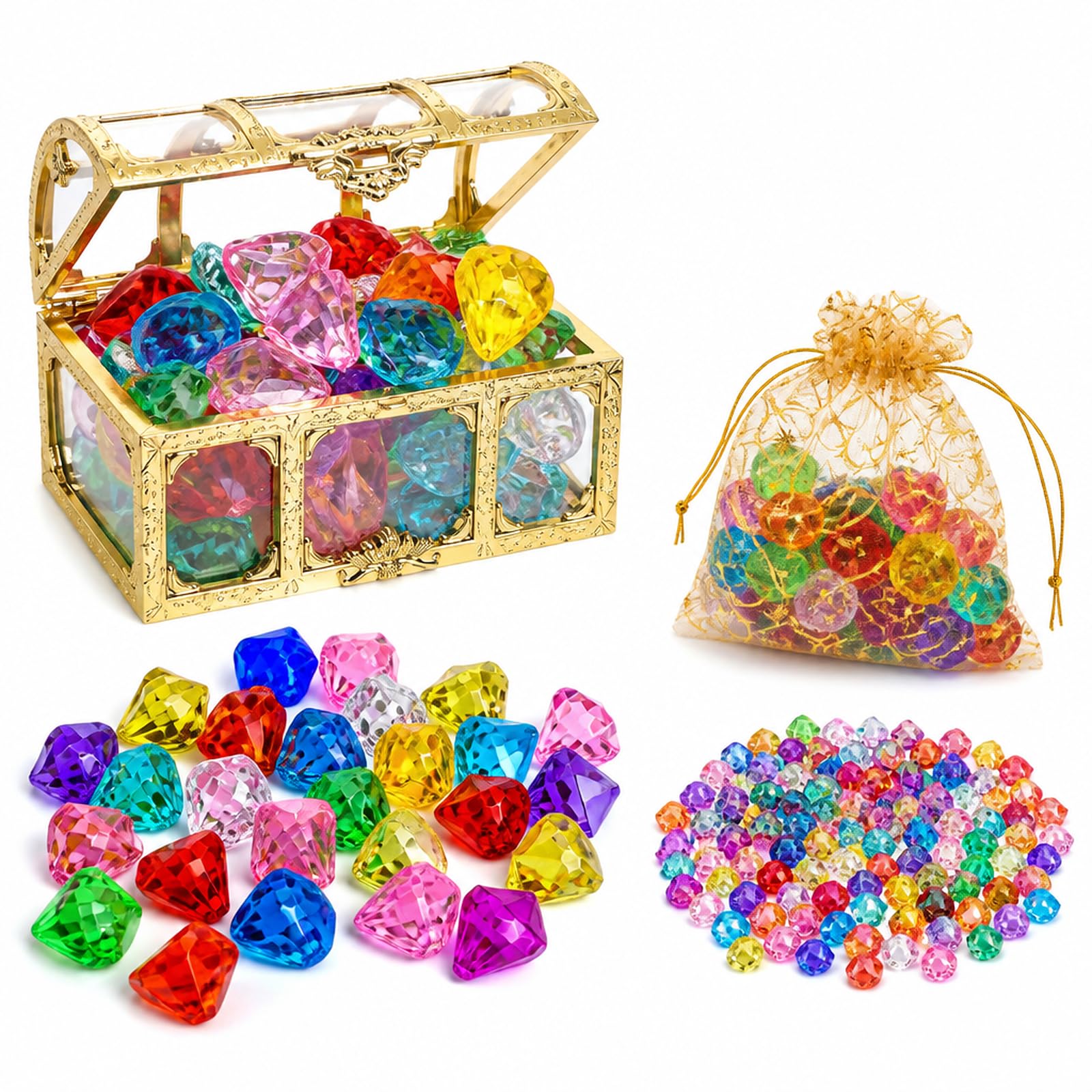 Buuraqq Treasure Chest, 132Pcs Gems and Diamonds with Mesh Bag