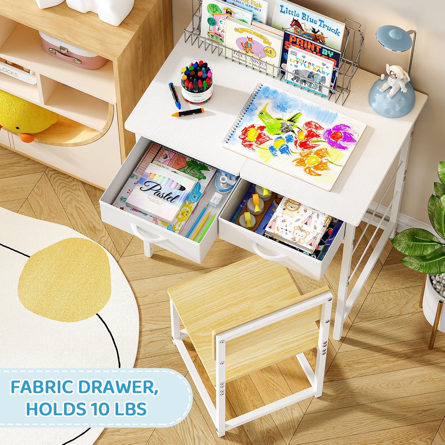 DAOUTIME Kids Desk and Chair Set for 5-10 Year Old, Children Study Table with 2 Storage Drawers, Small Student Writing Desk with Chair, Ideal for Girls & Boys Playroom Bedroom Study Room Home School