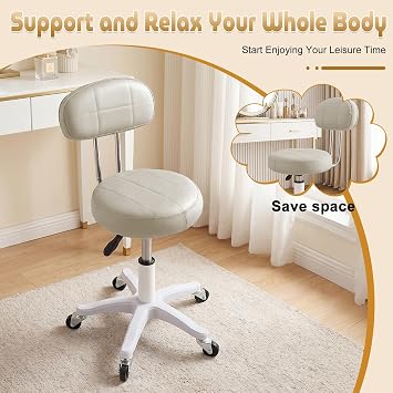 Ergonomic Office Chair for Small Computer Desk, Comfy Home Office Desk Chairs with Wheels, Modern Swivel Rolling Computer Chairs, Adjustable Accent Desks Chair Comfy Beige
