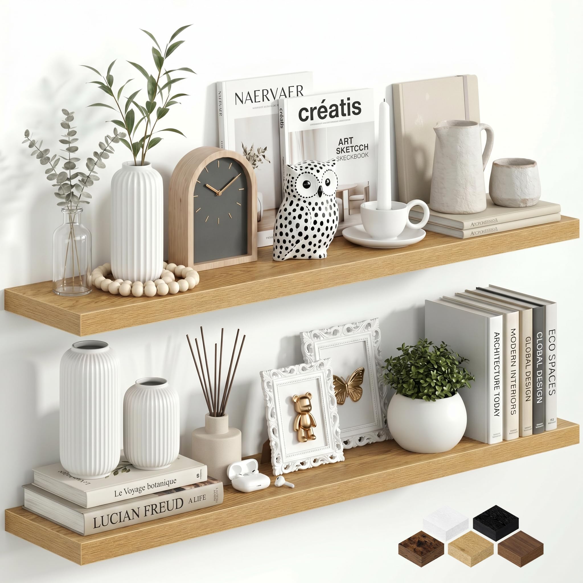 Fun Memories 23.5cm Deep Floating Shelves, 120x23.5 Floating Shelves for Wall Set of 2, Extra Deeper Hanging Wood Wall Shelves for Bedroom, Living Room, Kitchen, Oak