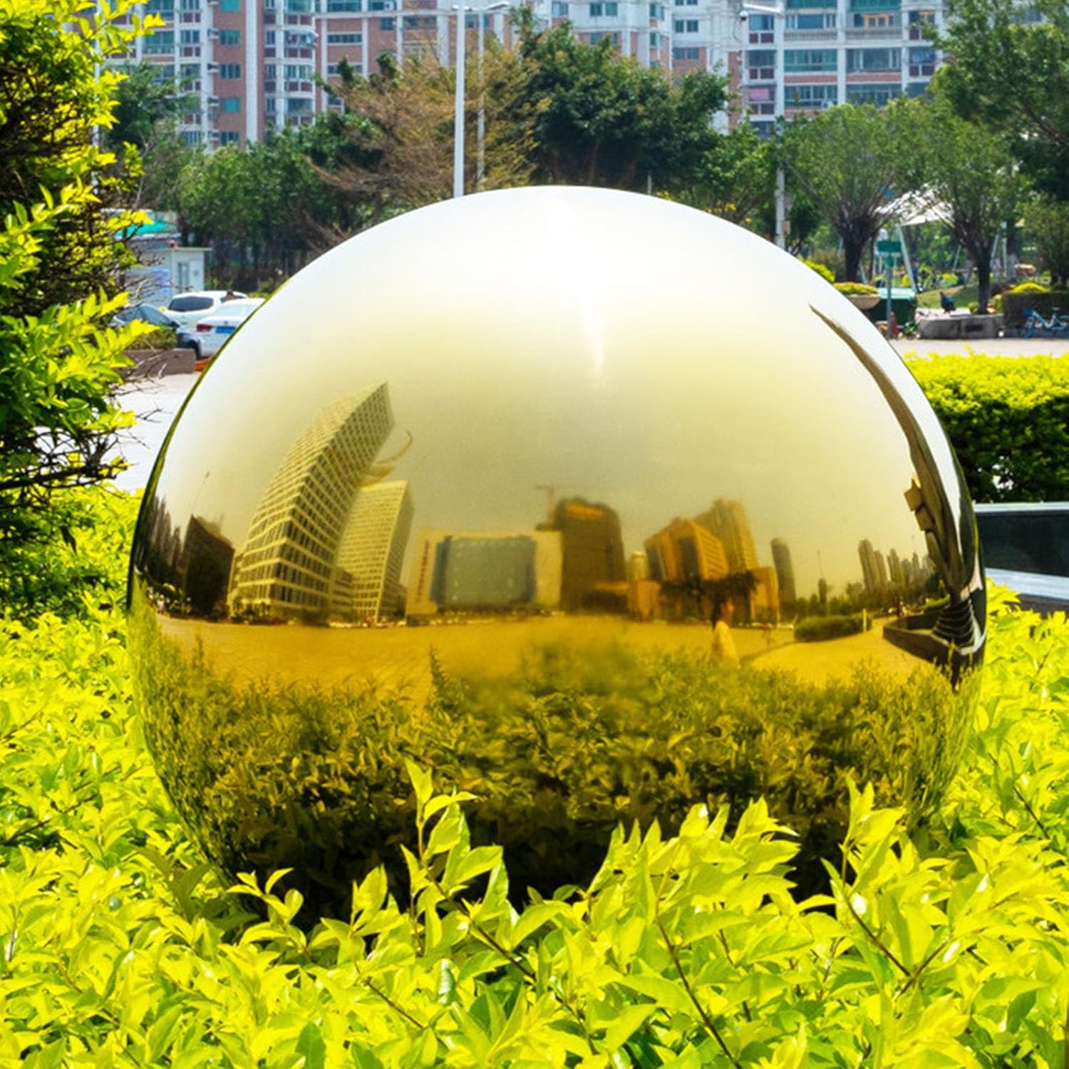 Stainless Steel Gazing Globe Mirror Ball, Garden Reflective Ball Decorations Outside House Decor Outdoor Decorations Mirror Polished Ball to Any Garden or Home (Gold, Dia: 14 inch)