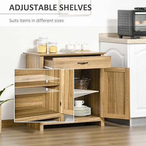 Miniatura 5 de HOMCOM Aparador Estilo Granja Gabinete Buffet, Gabinete de Barra de Café con Puerta de Granero con Cajón y Estante Ajustable para Cocina, Sala de
